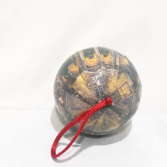 Vintage JC Penney Ball Paper Mache Victorian Scene People Outside Ornament 2" - Picture 5 of 5